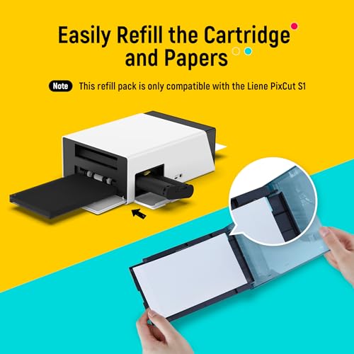 Liene Photo Paper & Cartridge, 2 Ink Cartridge Refill & 72 sheets photo papers, 4x6", Dye Sublimation, Water & Oxidation-Proof, Only for Liene PixCut S1