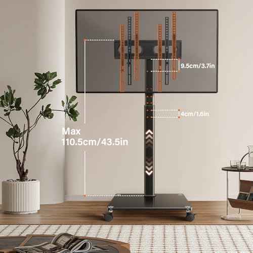 KKTONER Mobile TV Stand Rolling TV Cart for 27 to 65 inch Height Adjustable Rolling TV Stand with Wheels for Living Room Bedroom Max VESA 400x400mm Hold up 88 lbs