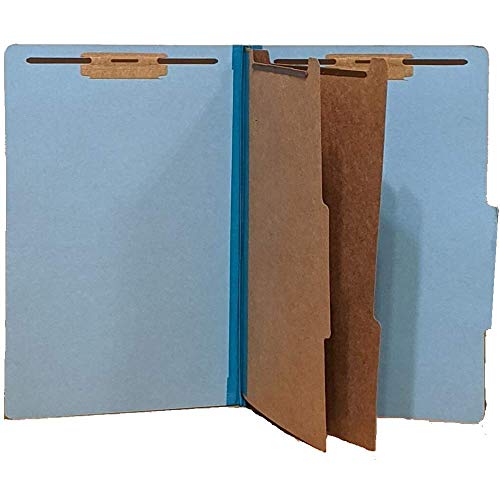 The File King Pressboard Classification Pale Blue Partition File Folder | Legal Size - Box of 10 | Two Dividers | Six 2¡± Durable Fastener Prongs | 2/5 Cut Top Tab | 2¡± Expansion
