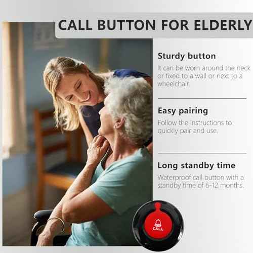 Call Button for Elderly at Home Wireless Caregiver Pager Watch Long Range Nurse Alert System Waterproof Emergency SOS Call Bell for Senior/Patient/Disabled with 2 Panic Button and 1 Wrist Receiver