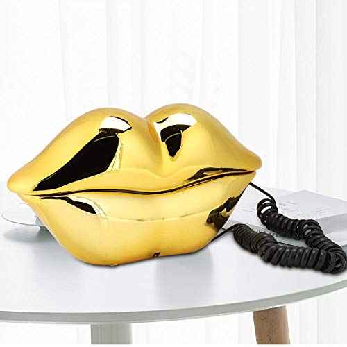 Novelty Lips Telephone Landline Phones for Home, Red Mouth Telephone Wired Sexy Lip Phone Gift Cartoon Shaped Real Corded for Home Hotel Office Decoration (Gold)