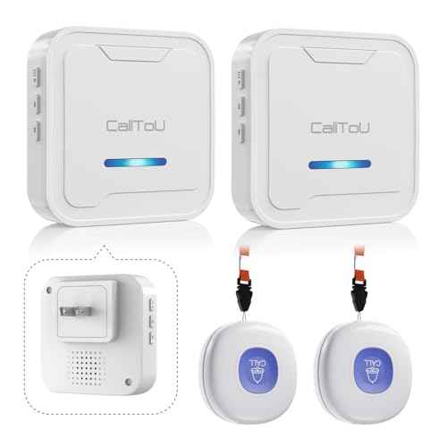 CallToU Wireless Caregiver Pager Call Button, Elderly Monitoring System Call Bell for Home/Personal Attention Pager 600ft Range, 55 Ringtone with 2 Alert Button and 2 Receivers