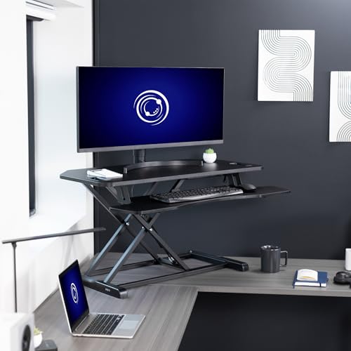 VIVO Black 38-Inch Corner Standing Desk Converter - DESK-V000KL