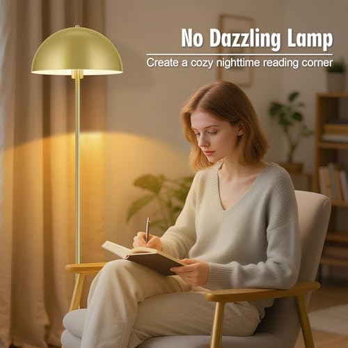Modern Gold Floor Lamps for Living Room 66Inch, Tall Industrial Floor Lamp, Metal Standing Lamp with Mushroom Dome Shade, Mid Century Loft Corner Reading Lamp for Bedroom Office Nursery Room, NO BULB