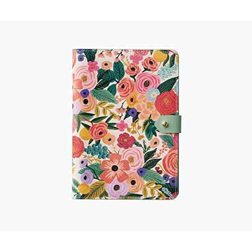 RIFLE PAPER CO. Garden Party Refillable Folio Journal, Canvas Paper Front Cover and Clear Plastic Back Cover, 88 Ruled Pages, Printed in Full Color with Double Spiral-Binding