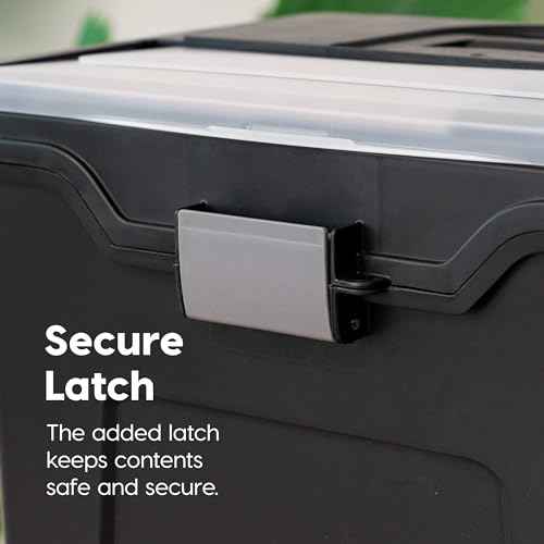 IRIS USA File Box with Lid File Organizer for Letter File w/Organizer-Lid, Plastic Mobile Filing Organizer, Water Resistant Document Box, Portable File Box with Handle, Secure Buckle, Lockable, Black