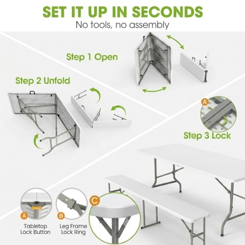 VISTACASA Heavy-Duty 8ft Folding Table White, 96in Long, 500 lb Capacity