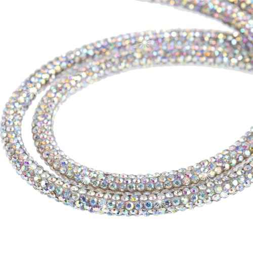 Fashion 34.8'' Sparkle All Round Strap Crystal Neck Lanyard,Exclusive Bling Work Name Card Holder,Rhinestone Cellphone Necklace ID Badge Reel Clip for Women,Bonus Cellphone Safety Tab(AB White,1PC)