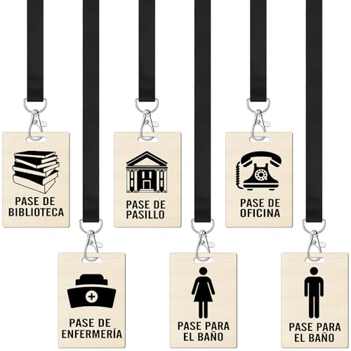 Humyoun Classic 6-Piece Spanish Hall Pass Set with Wooden Passes & Lanyards