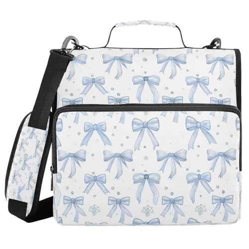 Blue Bows Zipper Binder for School with Shoulder Strap & Extra Pockets - 1.5 Inch 3-Ring Binder Holds 500+ Sheets, Textbooks, Laptop