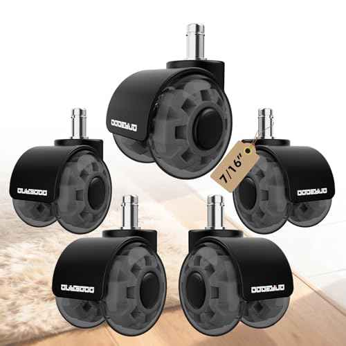 2 Inch Office Chair Wheels, 7/16-7/8 Stem,Transparent TPU Material, High Elasticity, Quiet, Smooth Rolling, Nylon Frame, 880LB Load£¬Fits 98% Chair, Capacity, Set of 5£¬Hard Floors & Carpet£¬Not for 1KEA