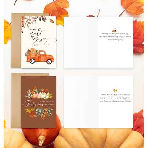 24 Pack Religious Thanksgiving Cards with Self-adhesive Envelopes, 4"x6" Boxed Blessing Religious Note Cards with Sentiments Inside, 24 Designs, NO Repeat