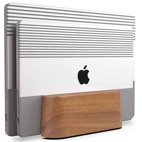 Adjustable Dual Vertical Laptop Stand for Desk, Wooden Laptop Holder, MacBook Pro Stand, Wood Mac Air Dock