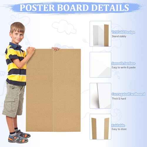 2 Pack 36" x 48" Trifold Poster Board for Presentation, White Corrugated Cardboard Large Tri Fold Poster Board for Science Fair, Office & School Projects, Photo Displays, Exhibitions Event
