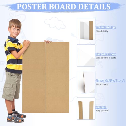 AKONEGE 2 Pack 36x48 White Trifold Poster Board for Presentations & Projects