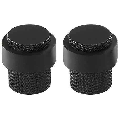 1-1/2 Inch Length 1-3/5 Height Cylindrical Floor Mount Door Stopper - Heavy Duty Holder, Brass Hardware, Quiet Doorstop to Protect and Keep Open, 2 Pack, Matt Black