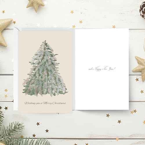 easykart labels Pack of 48 Luxury Christmas Cards Christmas Tree Design, 6.75 x 4.5 Inch Merry Christmas Cards with Seal Stickers For Friends, Family and loved Ones