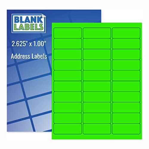 Blank Labels Fluorescent Green FBA & Mailing Labels ? 2.625" x 1", 30 Labels Per Sheet, Bright Visibility for Warning or Inventory Use, Inkjet & Laser Printer Compatible