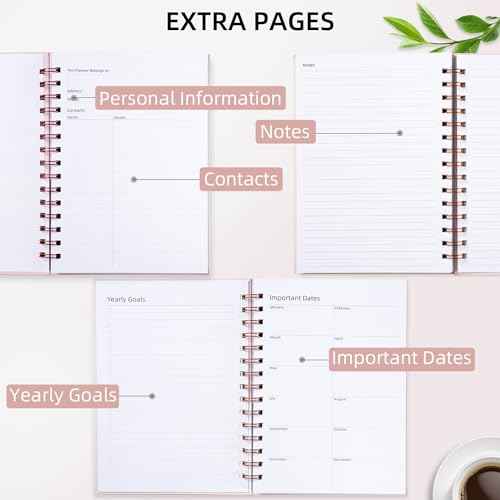 Undated Weekly and Monthly Planner Spiral Bound- Weekly Goals Notebook, To Do List, Habit Tracker Journal, Academic, Aesthetic, Stylish School or Office Supplies (6.1" x 8.4" - Pink)