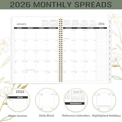 2026 Monthly Planner - 2026 Calendar Monthly Planner, JAN. 2026 - DEC. 2026, 9" x 11", Tabs & Note Pages, Spiral Binding, Thick Paper, Back Pocket