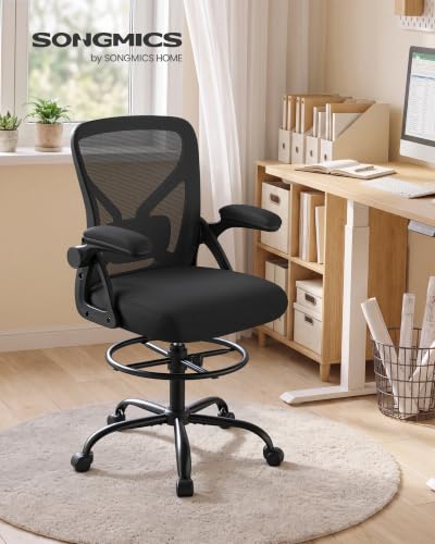 SONGMICS Tall Drafting Office Chair for Standing Desks, Ink Black, Ergonomic Lumbar Support