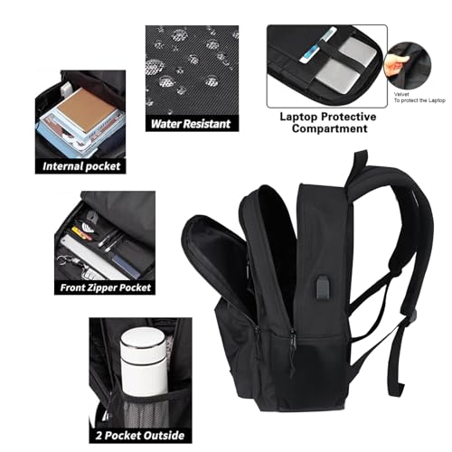 17.3 Inch Anti-Theft Laptop Backpack with USB Charging and Water-Resistant Material - KEOFID Black Travel & College Bag