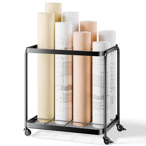 Blueprint Storage Rack - Blueprint Holder with Wheels,12 Slots Wrapping Paper Organizer Storage, Sturdy Cart for Organizing Construction Plans, Artwork,Map,Posters in Home/Office/School