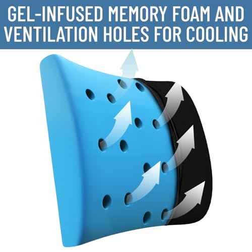 Everlasting Comfort Lumbar Support Pillow for Office Chair - Gel Infused Back Cushion for Chair, Car, Couch - Lumbar Pillow Promotes Better Posture, Back Pain Relief - Ideal for Gaming and Desk Chairs