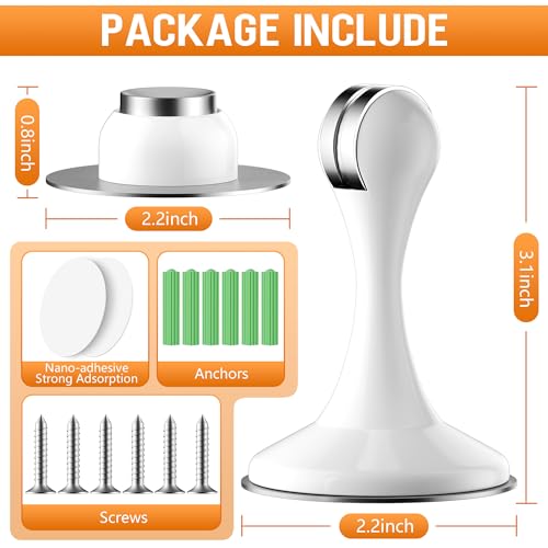 Crosize Magnetic Door Stops 2 Pack, Stainless Steel, White (No-Drill Adhesive or Screws) – 2 Pack