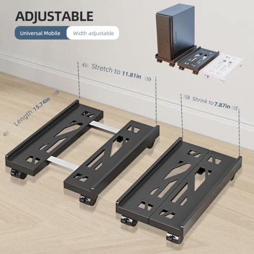 Hovadova Black Adjustable Mobile Computer Tower Stand with Ventilation & Locking Casters