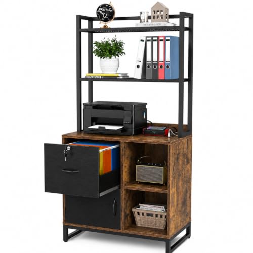 Homieasy Vertical Filing Cabinet with Bookshelf - Rustic Brown (Variation: Rustic Brown)