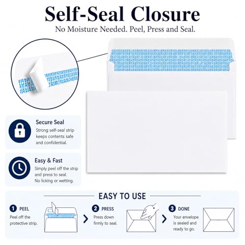 Envelopus White Self Seal Business #10 Envelopes 4 1/8 x 9 1/2 Inches, 120 Pack, No Window