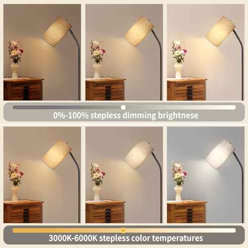 Black Floor Lamp for Living Room with Remote,Dimmable Floor Lamp with Remote Control 9W LED Bulb Included,Tall Stand Reading Lamp for Bedroom, Office, Kids Room, Reading, Working(Beige/Black)