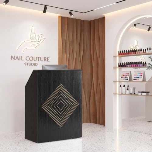 Small Black Reception Desk with Lockable Drawer & Counter for Salon & Retail