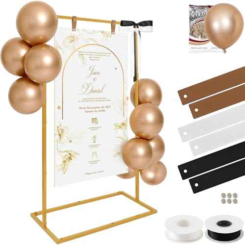 Wedding Welcome Sign Stand, 57¡±x31¡±x16¡± Heavy Duty Easel Stand for Sign with Balloons & Satin Ribbon & Leather Strap, Welcome to Our Wedding Sign Stand Holder for Seating Chart, Posters, and Decor (Golden, 57x31x16inch)