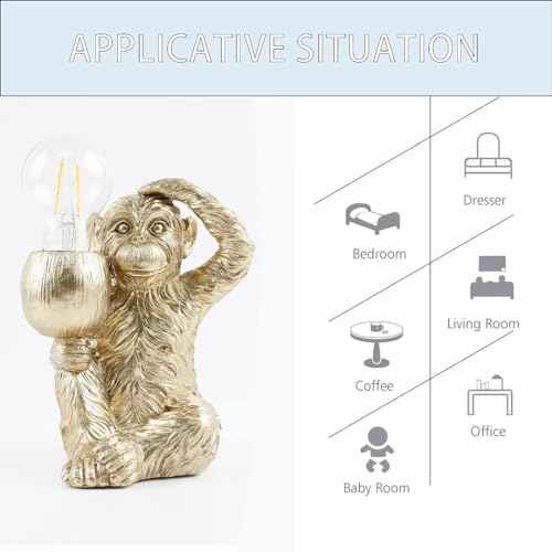 GY Monkey Table Lamp Modern Animal Shape Table Lamp Vintage Resin Lighting Perfect for Bedroom, Living Room, Office, College Dorm