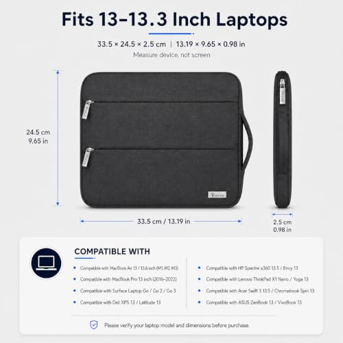 Voova 13-13.6 Inch Water-Resistant Laptop Sleeve with Front Pockets, Black