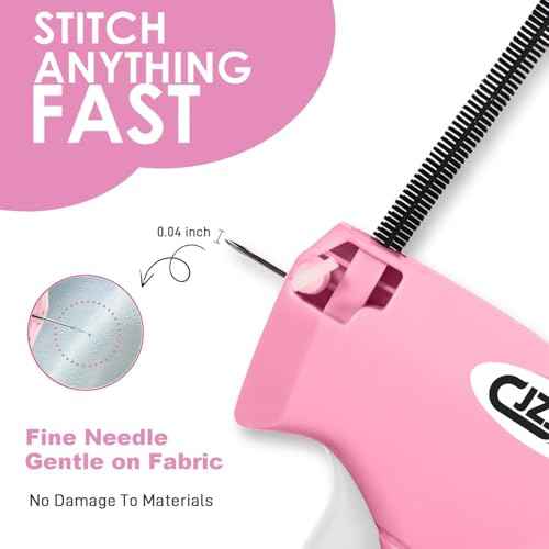 Stitchy Stitch Gun - Handheld Tagging Gun for Clothing, Micro Sticky Gun for Clothes Quick Stitch Sewing & Tag Attacher, Come with 6 Fine Needldes & 2,000 Mini Fasterners (HotPink+White)