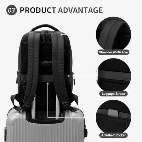 Waterproof Laptop Backpack for Men & Women, Flight Approved Anti-Theft Daypack with 15.6-inch Laptop Sleeve (Black)