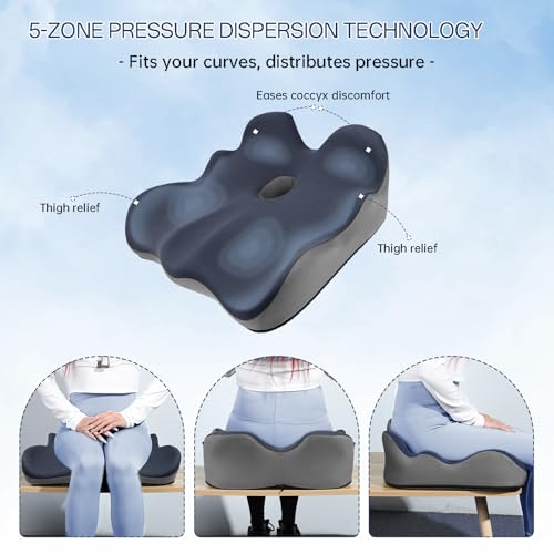 Seat Cushion, X-Large Memory Foam Office Chair Cushion, for Pressure Relief Sciatica & Pain Relief for Long Sitting Hours on Office/Home Chair, Car (Blue)