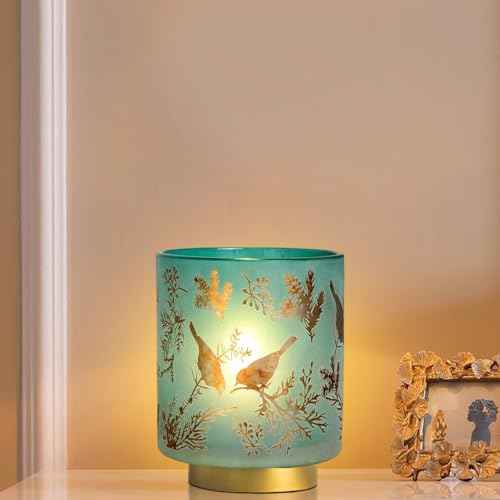 Battery Operated Lamp with Timer, Cordless Table Lamps for Room Decor,Small Table Lamp with LED Bulb, Glass Lamps Beside Table Light for Living Room,Bedroom (Blue)