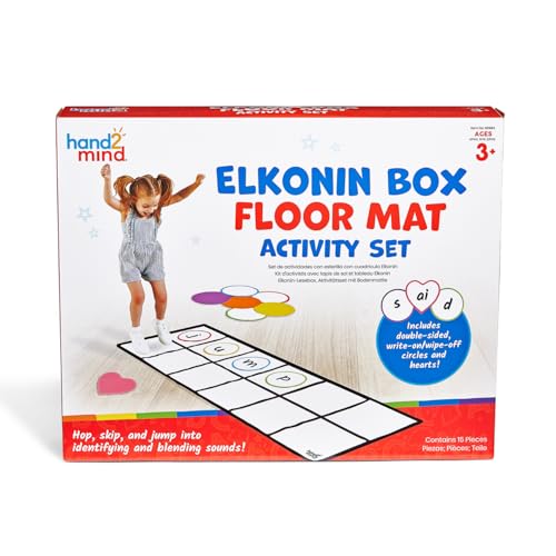 hand2mind Elkonin Box Floor Mat Activity Set, Phonemic Awareness, Phonics Games, Science of Reading Classroom Materials, Toddler Gross Motor Toys, Kids Active Play, Preschool Learning Activities