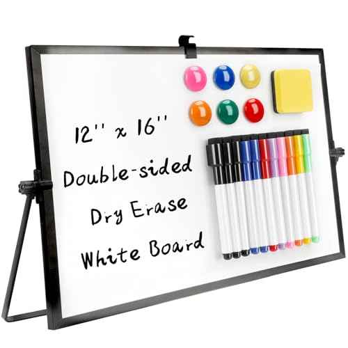EOOUT White Board Dry Erase with Stand, 12"X16" Double-Sided Desktop Board Magnetic Small Whiteboard Easel for Kids, Students Drawing Memo to Do List Wall Desk School