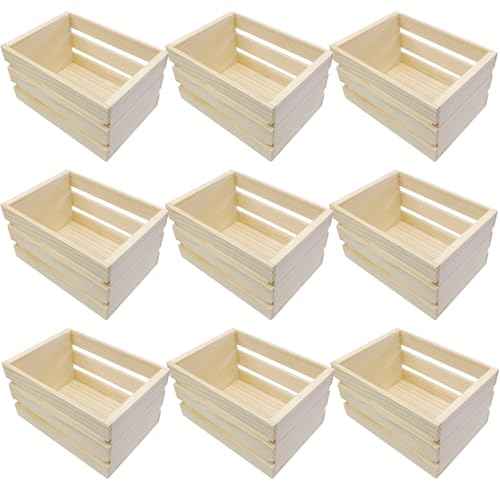 Homaisson 9 Pcs Mini Wooden Crates for Storage, Small Wooden Baskets for Crafts and Decor, Stacking Design, Open Storage, Natural Pine Wood, 4.9 x 3.5 x 2.8 Inches