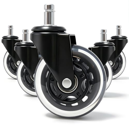 LSWhee 3-Inch Office Chair Wheels, 880lbs Silent Castors, Transparent Black (5-pack) – Universal 7/16" Fit