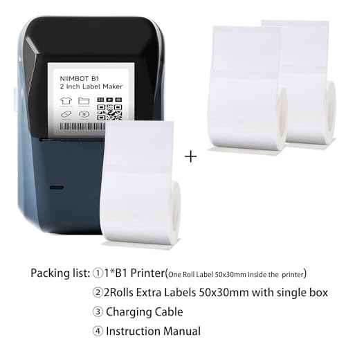 B1 Label Maker with 3Roll White Label Tapes,2 Inch Bluetooth Portable Label Printer with Auto Identification,Label Printer Machine with Tapes Easy to Use for Office, Home, Business