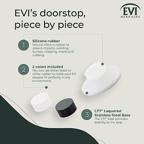 EVI Herrajes | Doorstop for Wall Placement | 45 x 17 mm | Stainless Steel White Lacquered | White and Black Rubber Included | Adhesive Installation or with Screw