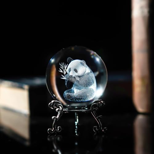 ZEERSHEE Panda Crystal Ball with Stand - 2.3 Inch 3D Laser Engraved Glass Decor