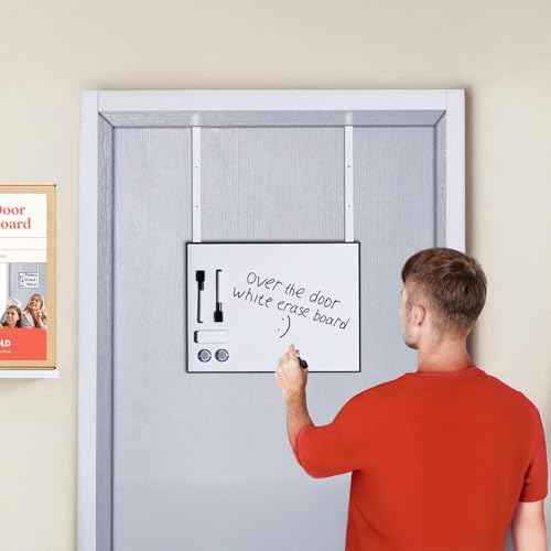 Over The Door Whiteboard - Dry Erase Board for Door with Adjustable 4 Heights - Horizontal & Vertical Installation White Board - Office White Board with Eraser, Magnet, 2 Markers & 2 Hooks