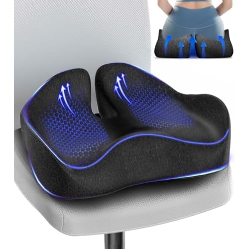 Seat Cushion, Memory Foam Pressure Relief Coccyx Cushion for Tailbone Pain, Extra-Large Butt Pad for Office Chair, Car Seat, and Gaming Chair Pain Relief, Extra Cover